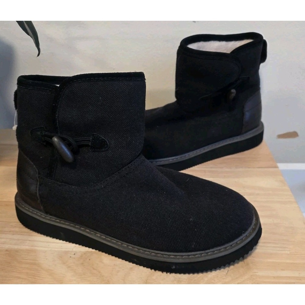 EUC Sanuk Womens 8 Cozy Vibe Surf Check  Black Canvas Hemp Booties Toggle Clasp